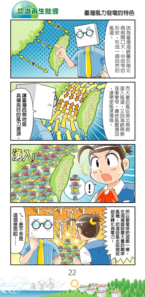 臺灣風力發電的特色漫畫圖片檔(詳細說明如下述內容)