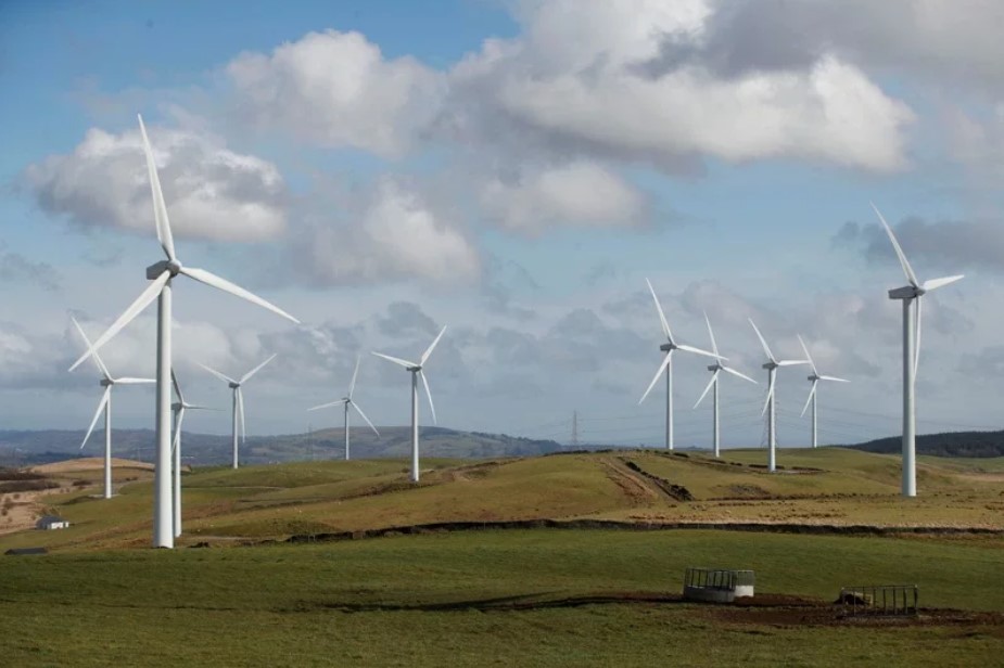 英國南威爾斯鄰近Hendreforgan的風電場。路透