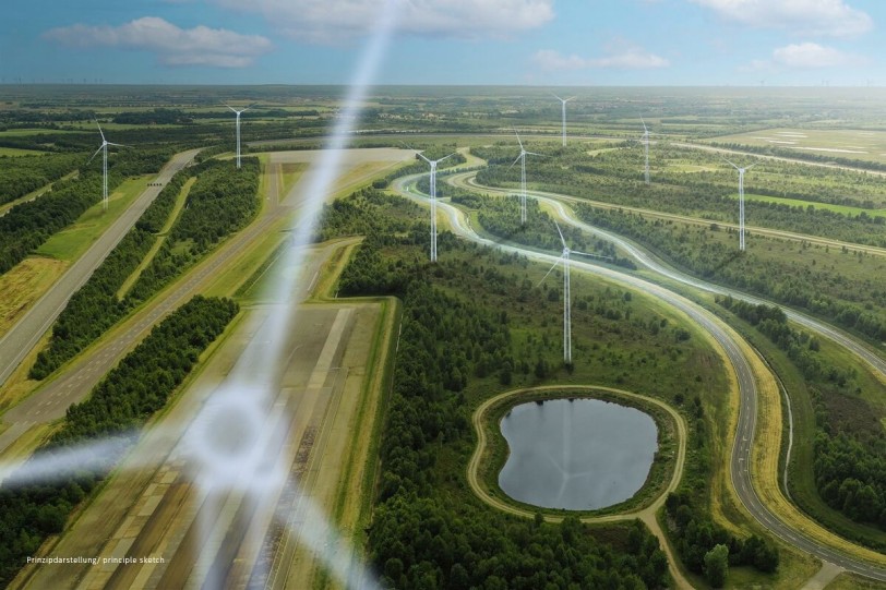 圖為Mercedes-Benz計劃在德國北部帕彭堡(Papenburg)的測試跑道上建造一個風電場