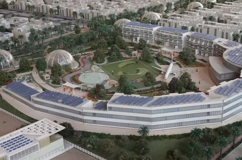 杜拜永續城各家戶有六成供電可自給。圖為永續城模型。願景工程記者劉十賢／攝影